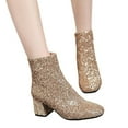 thumbnail image 1 of Womens Ankle Boots Glitter Round Toe Block Heel Zipper Winter Fall Booties Sequin Wedding Prom Dress Short Boots Gold Size 8, 1 of 5