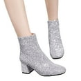 thumbnail image 1 of Womens Ankle Boots Glitter Round Toe Block Heel Zipper Winter Fall Booties Sequin Wedding Prom Dress Short Boots Silver Size 7, 1 of 6