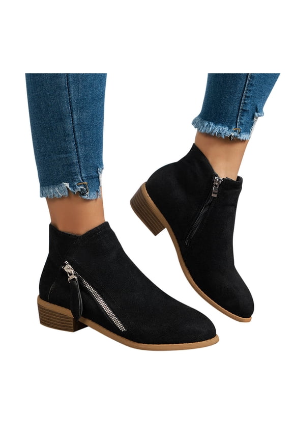 Womens Ankle Boots Low Heeled Womens Dress Boots Low Heel Pointed Toe Ankle Booties Side Zipper Shoes (Black,43)