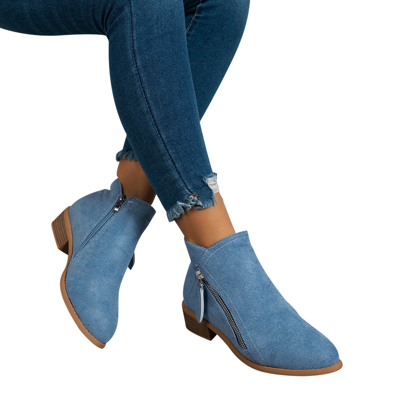 Light blue ankle booties best sale