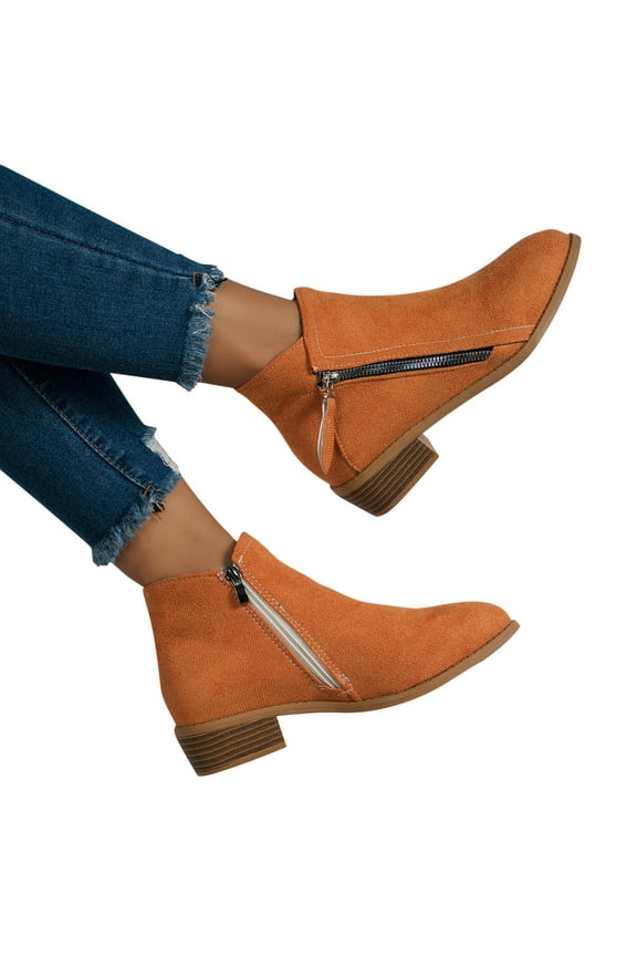 Womens Ankle Boots Low Heeled Womens Dress Boots Low Heel Pointed Toe Ankle Booties Side Zipper Shoes (Orange,43)