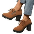 thumbnail image 1 of Womens Ankle Boots Low Top Lace up Platform Lug Sole Chunky High Heel Dress Booties Side Zipper Leather Fall Boots, 1 of 5