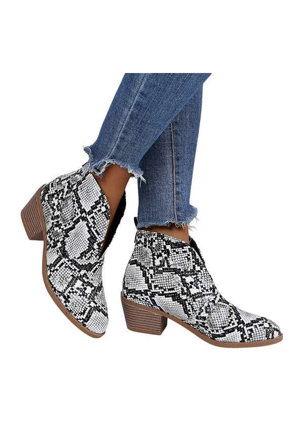 Womens Ankle Boots Platform V Cut Slip on Chelsea Booties Chunky Low Heel Dressy Western Walking Boots