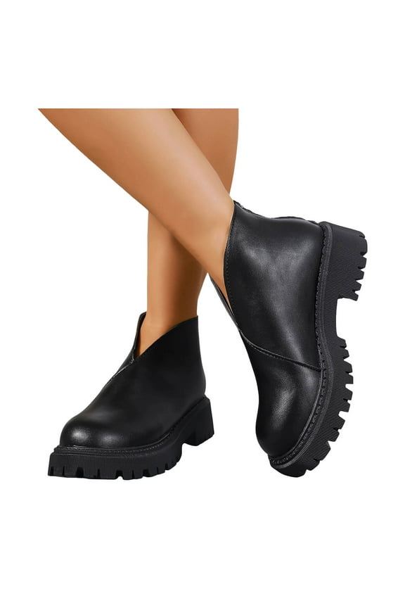 Womens Ankle Boots Platform V Cut Slip on Chelsea Booties Chunky Low Heel Dressy Western Walking Boots