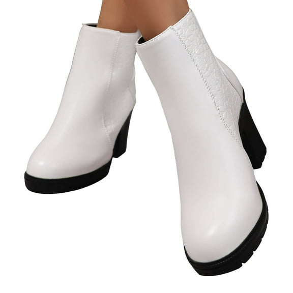 Womens Ankle Boots Retro Pattern Splice Leather Lug Sole Chunky Heel Fall Winter Short Booties