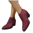 thumbnail image 1 of Womens Ankle Boots Round Toe Chunky Mid Heeled Front Lace Up Retro Short Booties Fall Boots for Women 2025, 1 of 9