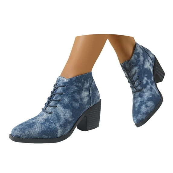 Womens Ankle Boots Round Toe Chunky Mid Heeled Front Lace Up Retro Short Booties Fall Boots for Women 2025