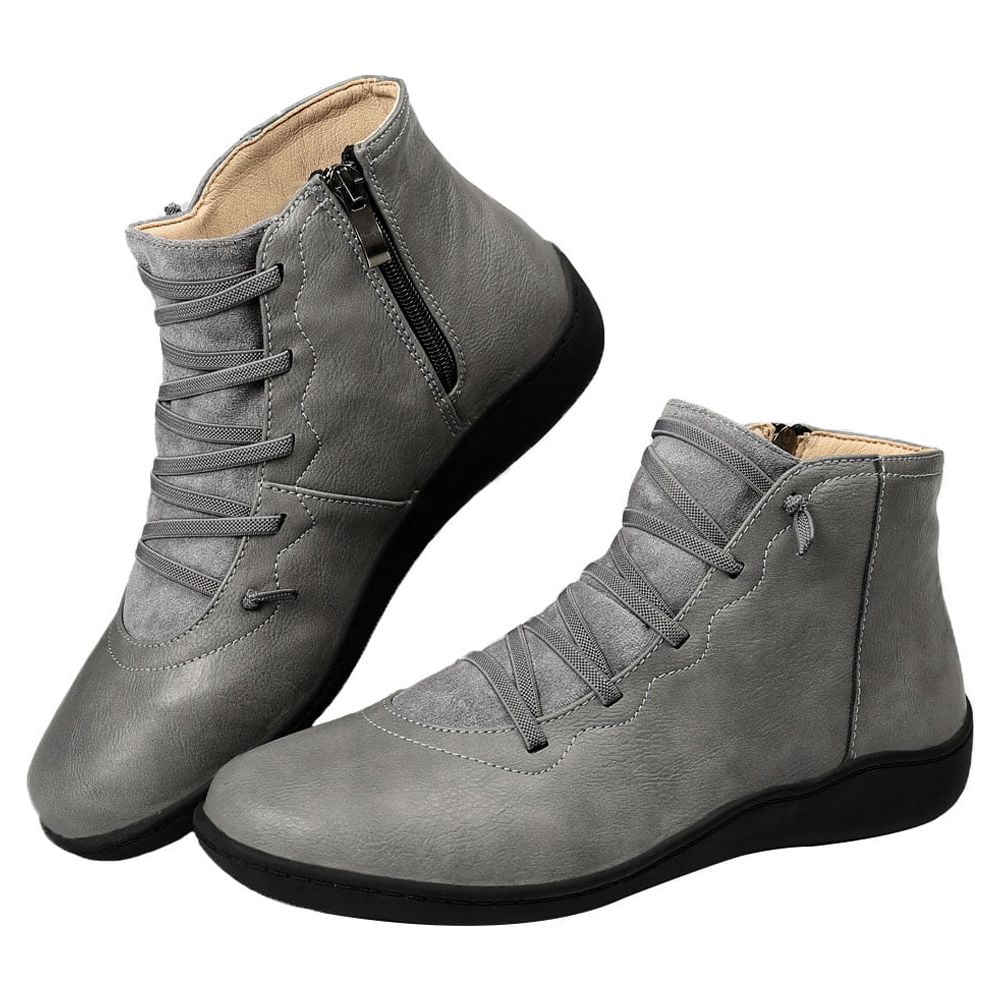 Womens Ankle Boots Side Zipper Leather Ankle Booties Comfortable