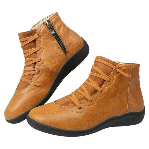 Womens Ankle Boots Side Zipper Leather Ankle Booties Comfortable Outdoor Anti-Slip Waterproof Shoes