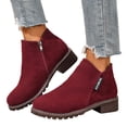 thumbnail image 1 of Womens Ankle Boots Stylish Simple Suede Round Toe Chunky Low Heel Winter Fall Slip on Short Booties with Side Zipper, 1 of 7