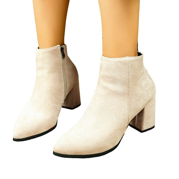 Womens Ankle Boots Suede Chunky Block Heel Pointed Toe Zipper Fall Booties Casual Dressy Short Boots