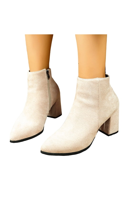 Womens Ankle Boots Suede Chunky Block Heel Pointed Toe Zipper Fall Booties Casual Dressy Short Boots