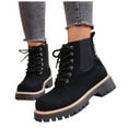 thumbnail image 1 of Womens Ankle Boots Suede Lace up Lug Sole Stretch Riding Booties Round Toe Punk Studded Winter Short Boots, 1 of 7