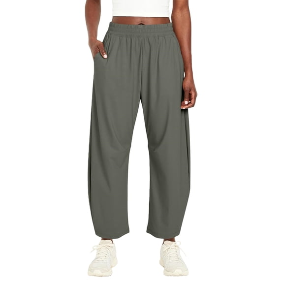 Womens Ankle Pants Quick Dry Hiking Pants Wide Leg High Waisted Baggy Trousers with Pockets Dark Gray L