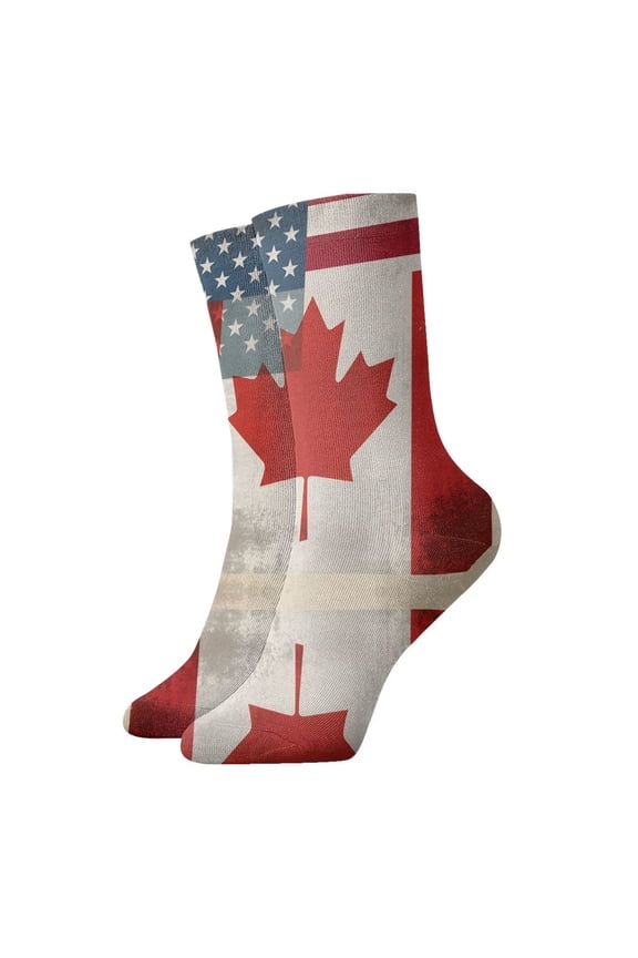 Womens Ankle Quarter Socks America Canada Flag Mens Printed Crew Socks