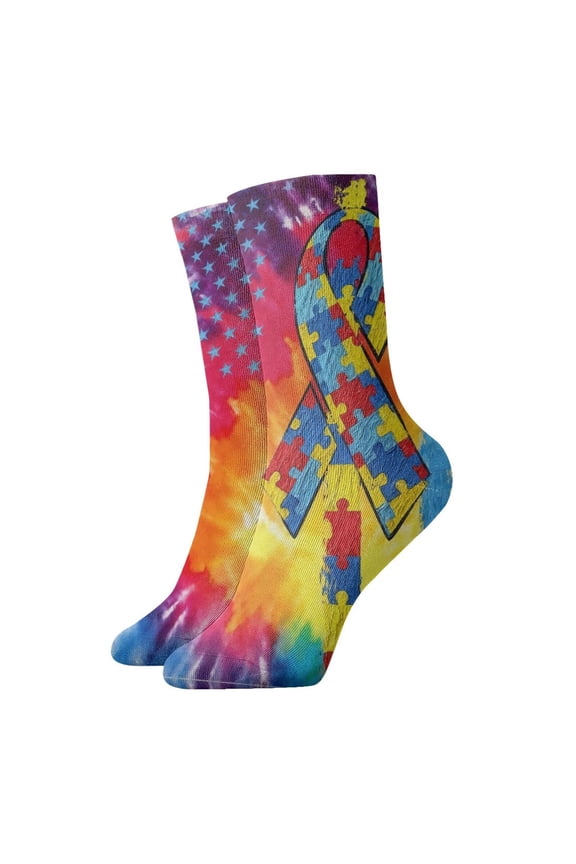 Womens Ankle Quarter Socks Autism Awareness Puzzle Flag Mens Printed Crew Socks