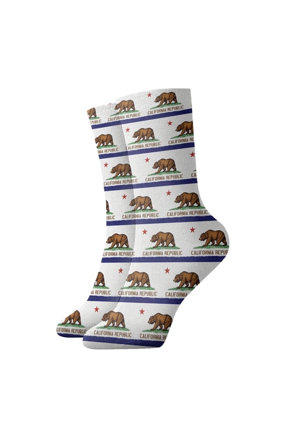 Womens Ankle Quarter Socks Blue California Republic Flag Mens Printed Crew Socks