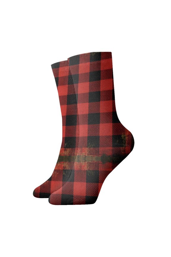 Womens Ankle Quarter Socks Buffalo Plaid Red Checkered Mens Printed Crew Socks