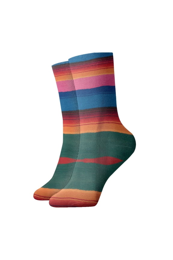 Womens Ankle Quarter Socks Colorful Mexican Blanket Stripes Mens Printed Crew Socks