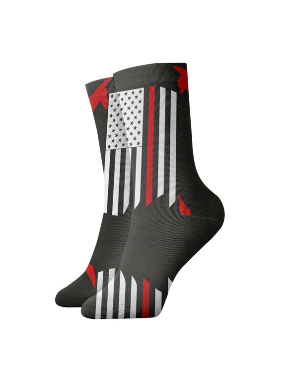 Womens Ankle Quarter Socks Firefighter Red Line Flag Mens Printed Crew Socks