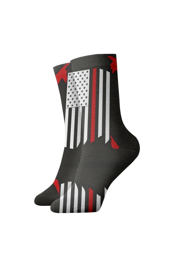 Womens Ankle Quarter Socks Firefighter Red Line Flag Mens Printed Crew Socks