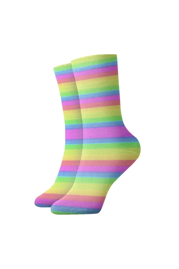Womens Ankle Quarter Socks Pastel Rainbow Striped Mens Printed Crew Socks
