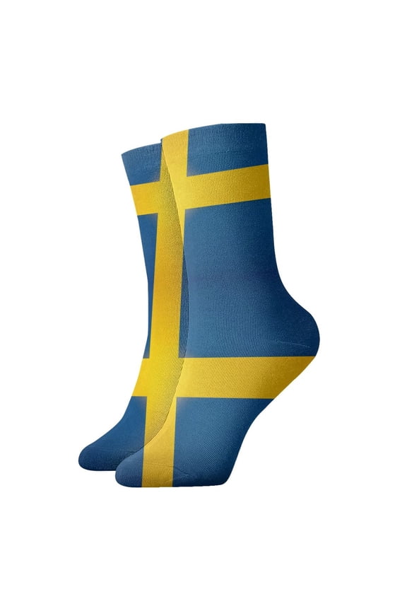 Womens Ankle Quarter Socks Swedish Flag Mens Printed Crew Socks