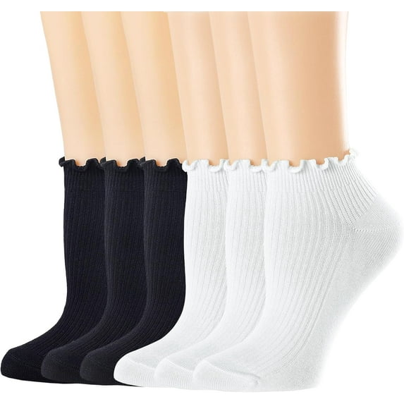Womens Ankle Ruffle Socks Casual Cotton Frilly Breathable Cute Knit Lettuce Trim No Show Socks 6 Pack