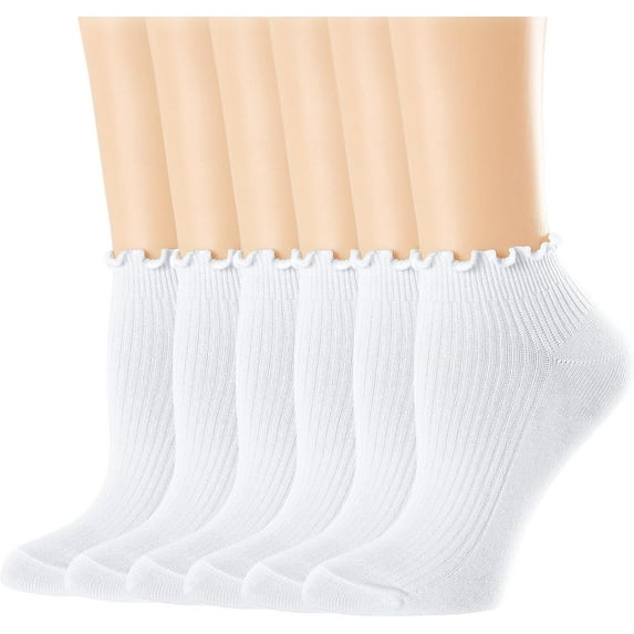 Womens Ankle Ruffle Socks Casual Cotton Frilly Breathable Cute Knit Lettuce Trim No Show Socks 6 Pack