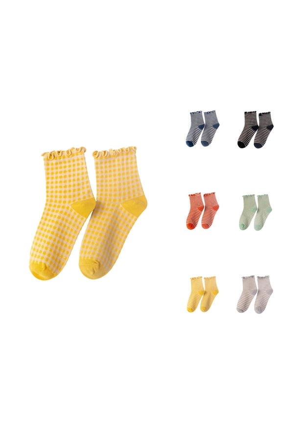 Womens Ankle Socks Ladies Ruffled Frilled Striped Color Blocked Cotton Knit Casual Round Crew Socks