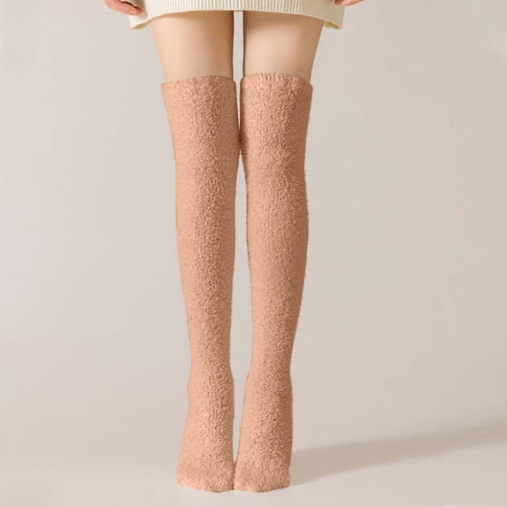 Womens Ankle Socks, Women's Solid Color Coralline Breathable Winter Warm Thigh-High Socks New Ankle Socks for Women Cotton Style B-77 Brown One Size