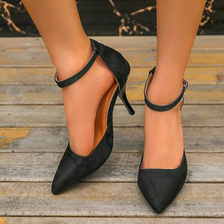 Womens Ankle Strap Pumps Toe Ankle Strap Buckle Stiletto Stiletto Heel Dress Sandals High Heels Pointed Toe Sandals Shoes Walmart