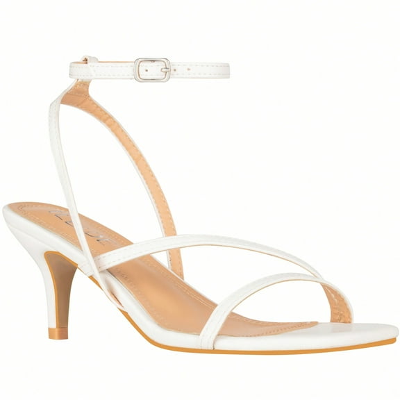 Womens Ankle Strap Sandal Heels Low Kitten Heel Square Toe Strappy Heeled Sandals