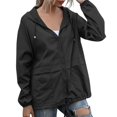 thumbnail image 1 of Womens Anorak Jacket Solid Color Zip Up Pockets Contrast Design Hooded Long Sleeve Outdoor Black L, 1 of 6