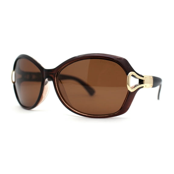 Womens Anti-Glare Polarized Oval Round Butterfly Buckle Hinge Sunglasses All Brown