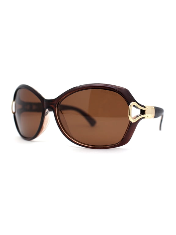Womens Anti-Glare Polarized Oval Round Butterfly Buckle Hinge Sunglasses All Brown