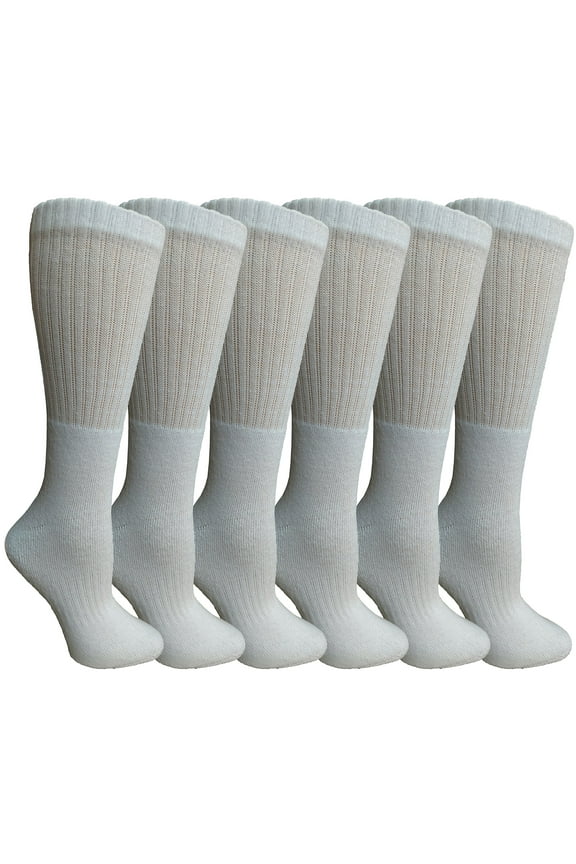 Womens Anti-Microbial Crew Socks, Comfort Knit Ringspun Cotton, Terry Lined, Premium Soft (6 Pack White)