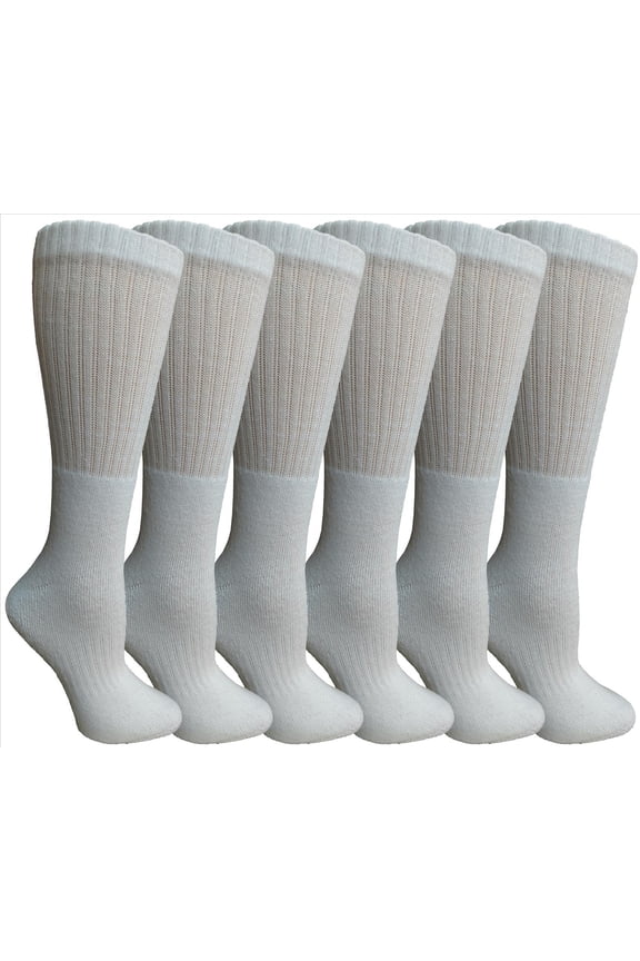 Womens Anti-Microbial Crew Socks, Comfort Knit Ringspun Cotton, Terry Lined, Premium Soft (6 Pack White)
