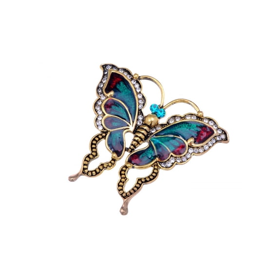 Womens Antique Golden Tone Turquoise Red Vintage Butterfly Brooch Pin