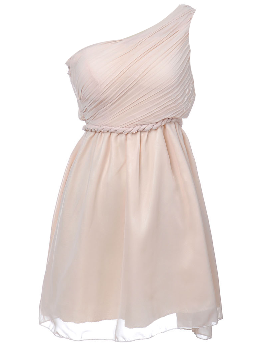 FEINUHAN Womens Apricot Blush One Shoulder Braid Waist Tie Sleeveless Party Dress