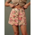 thumbnail image 1 of Womens Apricot Floral Print High-Waist Scalloped Button-Front A-Line Denim, 1 of 29