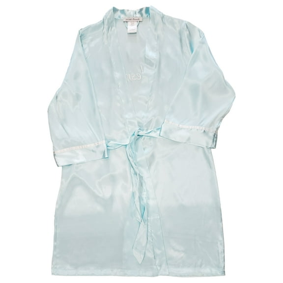 Womens Aqua Blue Lightweight Bridesmaid Robe White Trim Rhinestone Gem Gift XL