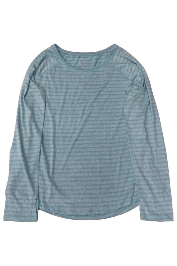 Womens Aqua Blue Stripe Print Quick-Dri Exercise Long Sleeve Tee T-Shirt Top XXL