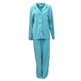 thumbnail image 1 of Womens Aqua Blue Stripes Fleece Pajamas PJs Set Sleep Set, 1 of 2