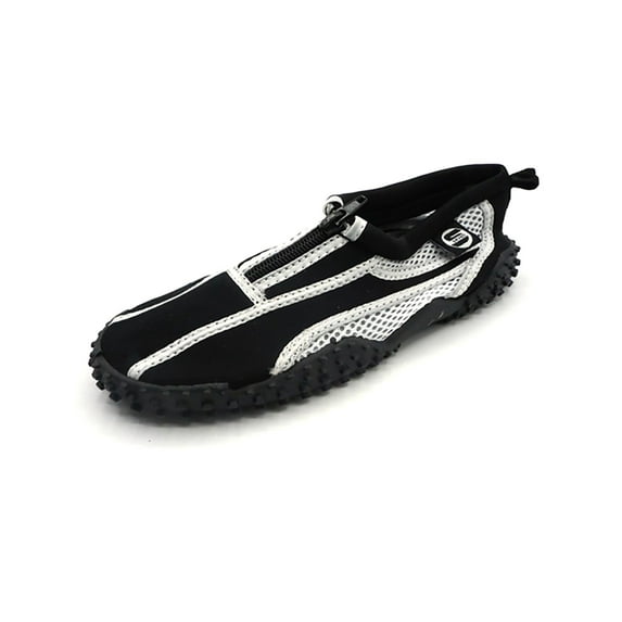 Womens Aqua Sock Wave Water Shoes with Zipper- Waterproof Slip-Ons for Pool, Beach and Sports, Black/White, Size: 7, S7
