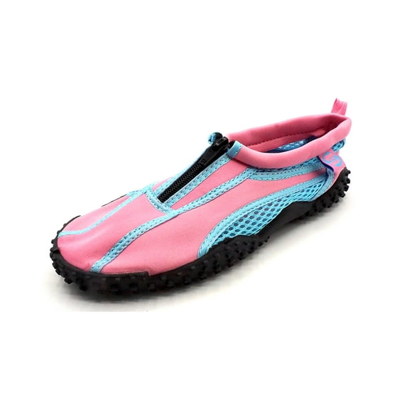 Womens Aqua Sock Wave Water Shoes with Zipper- Waterproof Slip-Ons for Pool, Beach and Sports, Pink/Blue, Size: 6, S7