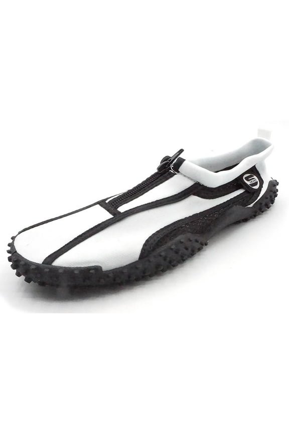 Womens Aqua Sock Wave Water Shoes with Zipper- Waterproof Slip-Ons for Pool, Beach and Sports, White/Black, Size: 6, S7