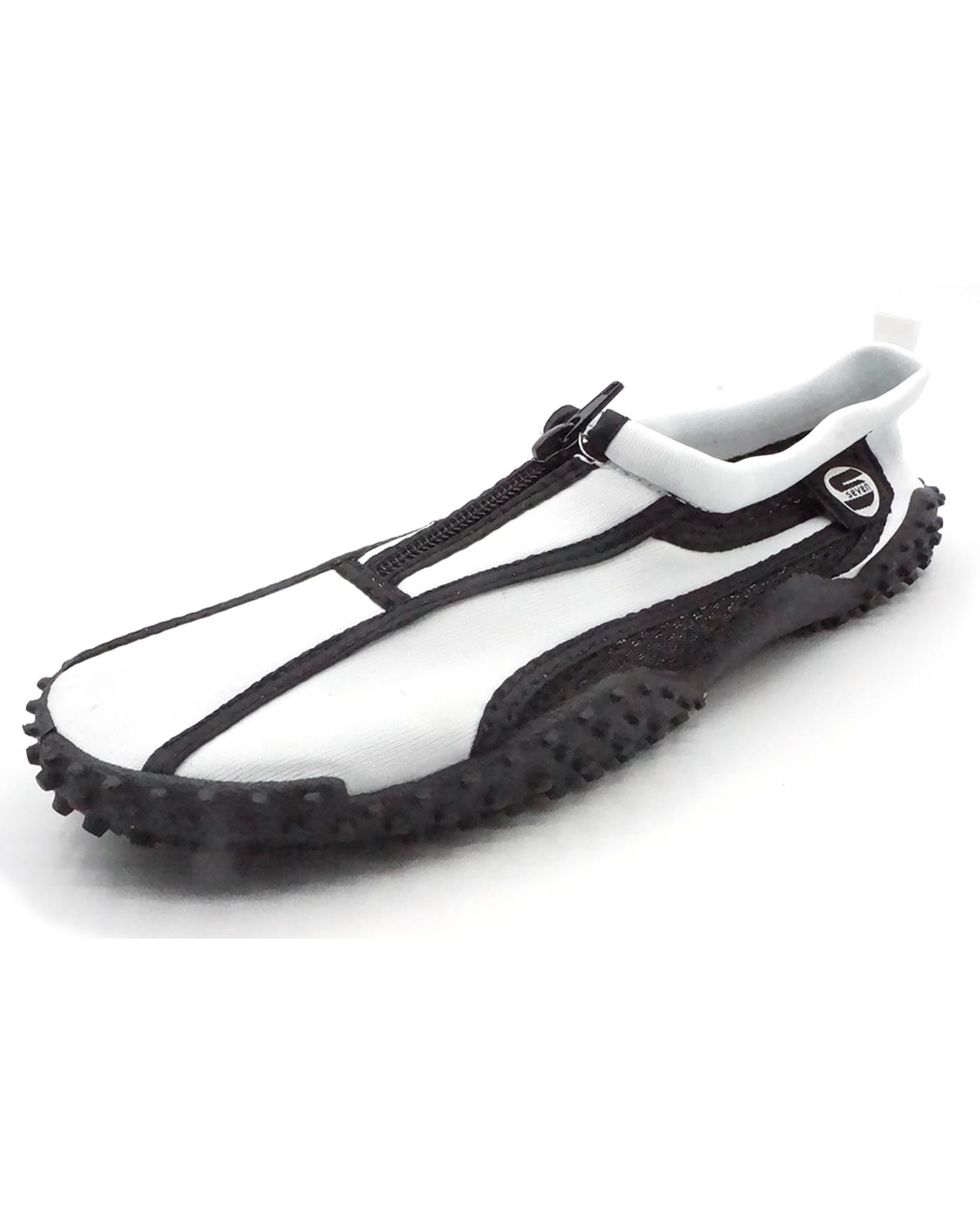 Womens Aqua Sock Wave Water Shoes with Zipper- Waterproof Slip-Ons for Pool, Beach and Sports, White/Black, Size: 9, S7