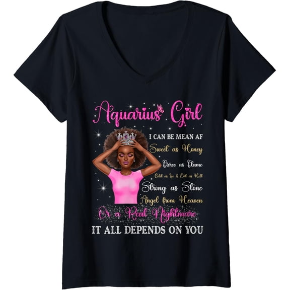 Womens Aquarius Black Queen Zodiac Birthday Afro Women Pink Unisex Men Women T-Shirt S-5Xl - Best Birthday Gifts