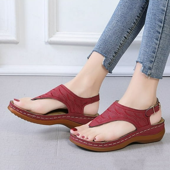 Womens Arch Support Sandals Orthotic Adjustable Thong Flip Flops Beach Shoes Ankle T-Strap Casual Summer Gladiator Thong Flat Sandals